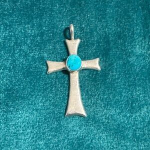Silver Cross Pendant with Turquoise Stone